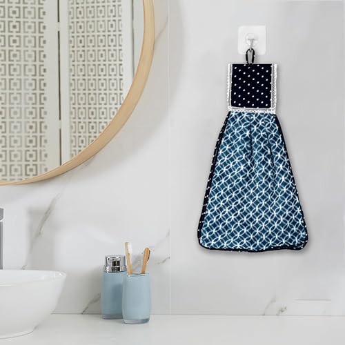 Image of Kuber Industries Soft Cotton Hand Kitchen Towel with Hanging Loop | Double Sided Hand Towels for Wash Basin & Bathroom | Easy to Wash & Reusable | Circle Pattern | Blue