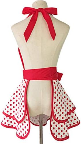 Miniatura 3 de Hyzrz Delantales retro de algodón hechos a mano para mujeres y niñas, delantal de cocina para tartas, cocina, regalo de madre (lunares rojos)
