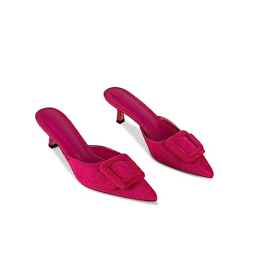 Image of Fericzot Mule Slippers for Women,Slingback Buckle Pumps Pointed Toe Kitten Heels Shoes Slides Backless Dress Sandals