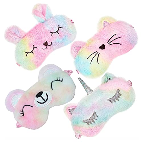 4 Pack Unicorn Sleeping Mask For Girls Soft Plush Blindfold Cute Unicorn Rabbit Cat Bear Sloth Sleep Masks Eye Cover Eyeshade For Kids Teens Women Plane Travel Nap Night Sleeping #TOP15