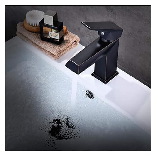 Grifo de baño cuadrado de latón negro cepillado con monomando para lavabo moderno