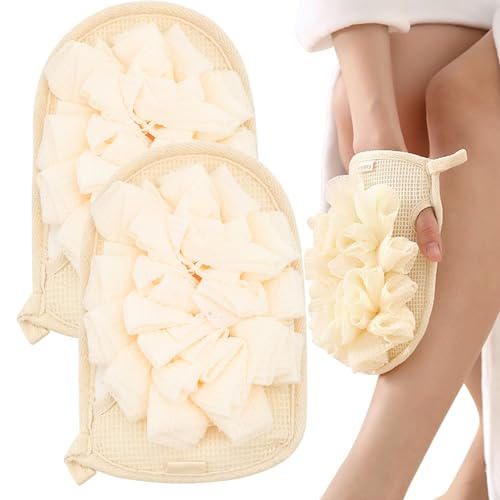 Paquete de 2 manoplas exfoliantes de lufa de ducha, guante exfoliante de doble cara, esponja de limpieza de esponja de lufa, esponja de uso de ducha para lavado corporal, baño, hombres y mujeres