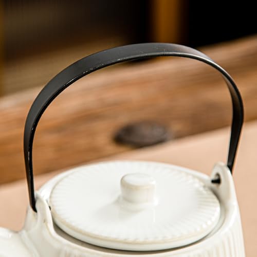 Image of Yundu Ceramic Teapots for Tea, 1000ml /33.8oz Tea Pot with Infusers for Loose Tea, Striped Tea Pot with Removable Tea Infuser - Reactive White