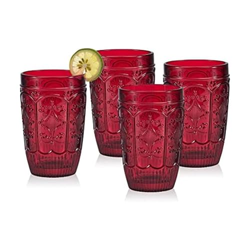Fitz & Floyd Fitz And Floyd Trestle Highball Tumbler Cups, Set Of 4, Red