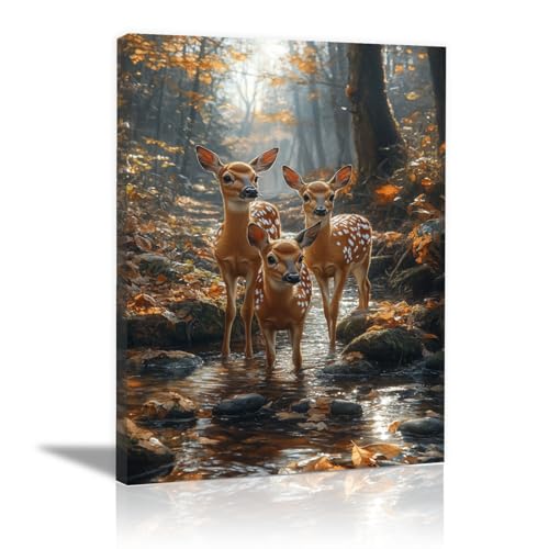 Toile cerfs tachetés forêt automnale 70x100cm pour décoration élégante