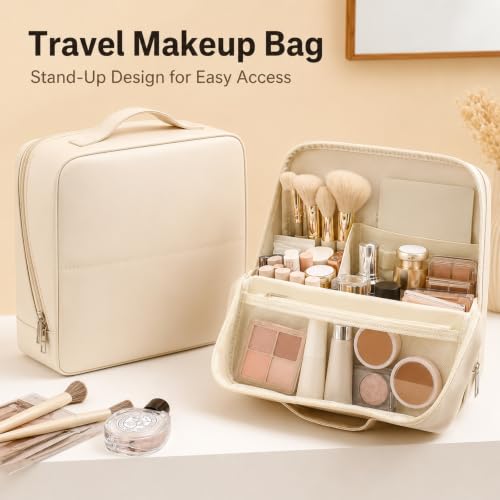 Rimotedeso Trousse de Maquillage pour Femmes Voyage, Trousse de Maquillage Debout Grande, Cuir PU imperméable avec Compartiment intérieur TPU et cloisons Flexibles – vue 5