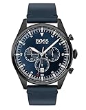 Wasserabweisend bis 5 bar BOSS Chronograph Quarz Uhr für Herren mit Blaues Lederarmband - 1513711