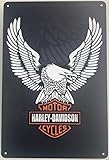 Tin Sign Bar Plaque | Metal Wall Decor Poster | Harley Davidson Motorcycles Eagle 8 x 12 in. | Classic Decorative Sign for Home Kitchen Bar Room Garage Studio | Motorcycle Style Black