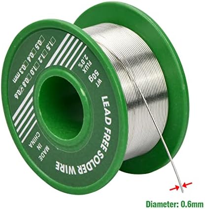 Olinner 1 Roll 0.6mm Solder Wire Lead Free Sn99.3 Cu0.7 with Rosin Core Flux Low Melting Solder Tin Wire for Welding Electronic Electrical Soldering Components DIY Repair, Net 50g