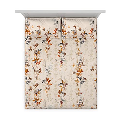 Image of D'Decor 136TC Cotton One Double Bedsheet with Two Pillow Covers - King Size, Floral, Brown