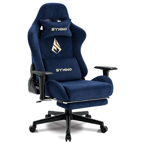 Symino Chaise Gaming Ergonomique et Fauteuil Gamer avec Repose-Pieds Télescopique Coussin à Ressorts, Support Lombaire et Hauteur Réglable 200kg (Faux Daim,...