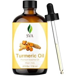 SVA Turmeric Essential Oil – 4 Fl Oz – 100% Natural Turmeric Oil - for Diffuser, Hair Care, Face, Skin Care, Aromatherapy, Scalp and Body Massage, Soap and Candle Making – with Dropper