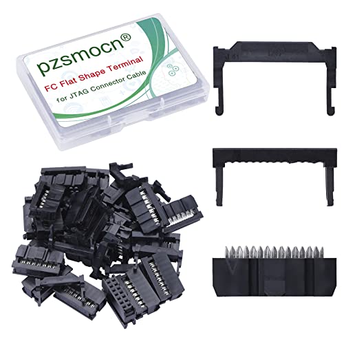 Pzsmocn 20 Sets IDC 2 * 7 Double Row 14 Pin Rectangular Socket Connector FC Flat Female Terminal 3 Piece Set 2.54mm Pitch, 14 Pin FC Connector Adapter Flat Female Terminal for JTAG Connector Cable.