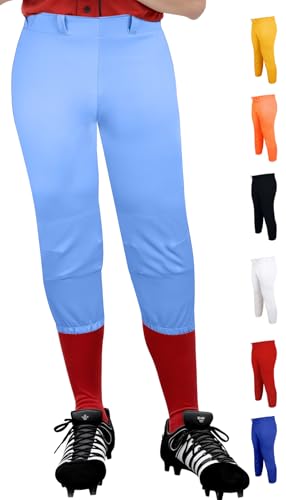 Exxact Sports Womens Softball Pants Knicker/Yoga Style Knee Length, 4-Way Stretch Low Rise Softball Pants for Women - (AXL, Columbia Blue)