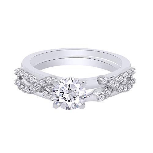 AFFY 0.38 Carat Round White Cubic Zirconia Infinity Enhancer Guard Ring 14K Gold Over Sterling Silver4