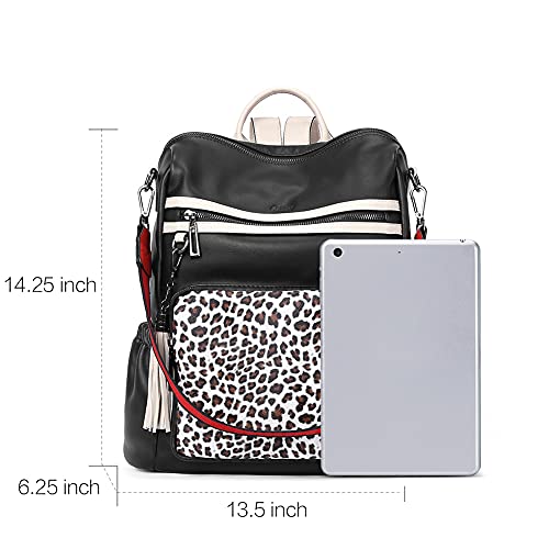 Image of CLUCI Backpack Purse for Women Fashion Leather Designer Travel Large Ladies Shoulder Bags with Tassel, Black Leopard, Large,