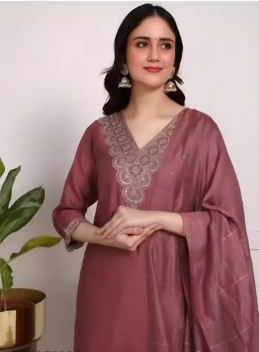Image of Women's Viscose Rayon Embroidered Kurta Pant Set with Dupatta