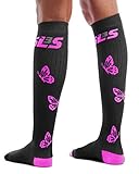 Women`s Comfy Compression Socks For Running, Travel, Nurses, Maternity, Shin Splints, Calf and Leg Pain. Boost Performance & Speed Up Recovery (M/L, Black-Purple)