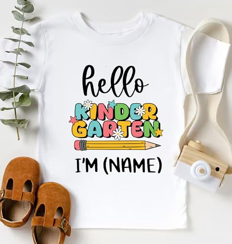 Hello Kindergarten Shirt, Hello Kindergarten Natural Kid Shirt, Custom First Day Of School Outfit, Personalized Name Shirt, Back To School, Kinder Shirts, Kindergarten Tee3