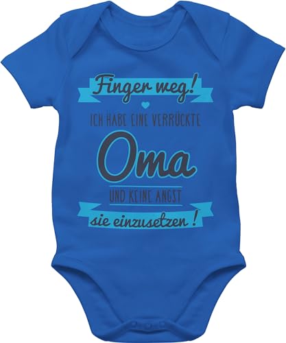 Baby Body Junge Mädchen - Sprüche - Ich Habe eine verrückte Oma grau/hellblau - 1/3 Monate - Royalblau - finger weg babymode witzig spruch weg! bodys strampler verrückt babybody mit sprüchen