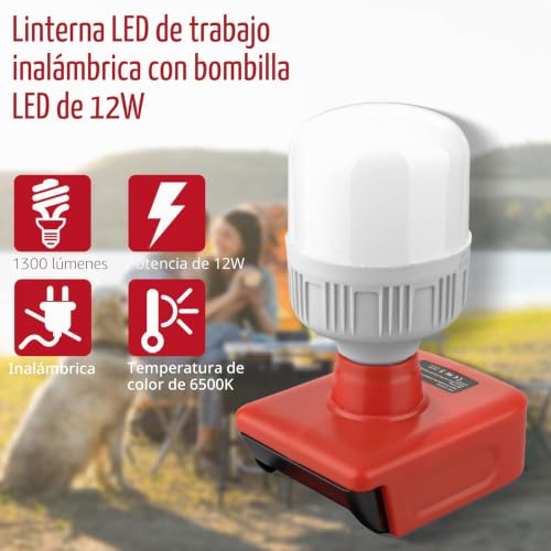 Foco LED ajustable con bombillas E27 y linterna de obra de 12W con flujo luminoso regulable 6