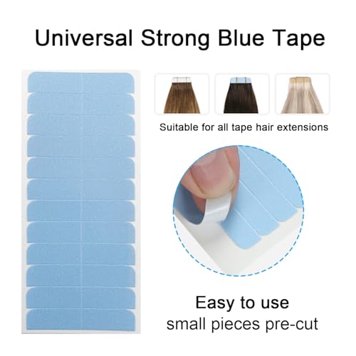 suyya 60 pieces hair extension tape tabs double sided extension tapes for replacement 4cm x08cm blue