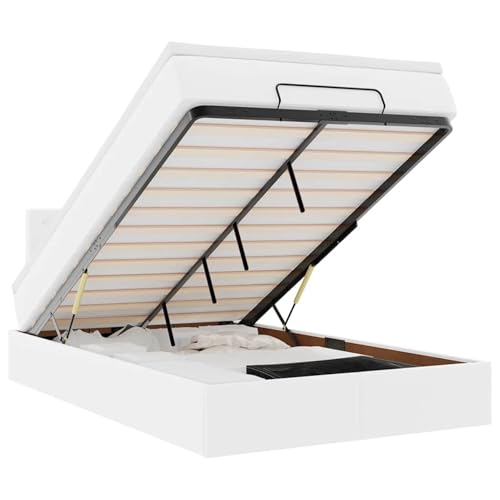Fasba Ottoman-Bett mit Matratzen & LEDs Reinweiß 120x190cm Kunstleder, Polsterbett Doppelbett Stilvolles Funktionsbett mit hydraulischem Stauraum3312143 – Bild 3