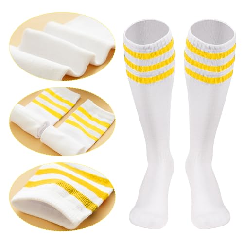 Image of 10 Pieces Striped Sweatbands and Striped Socks Set Headbands Wrist Sweat Bands for Men and Women Sports 80s 90s Fitness