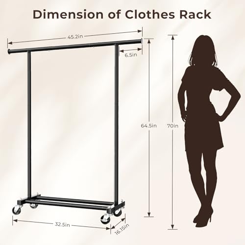 JIEJIERUI Clothing Rack for Hanging Clothes, 45" Wide Rolling Clothes Rack, Metal Garment Hanger Rack with Wheels, Portable Coat Rack Wardrobe Rack for Bedroom Laundry, Black by JIEJIERUI - Used condition - Image 7