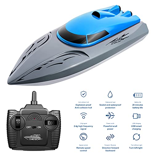 Bateau télécommandé anti-chavirement avec coque stable étanche de 20 km/h