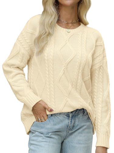 Image of MixShe Women's Oversized Crewneck Cable Knit Sweaters Fall Fashion 2025