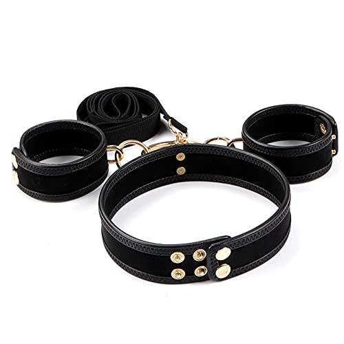 Gothic Punk Cool Pu Leather Collar And Link Chain Leash Choker Adjustable Metal Necklace With Chain Detachable Hip Hop Cosplay Couple Jewelry For Women Men-Black #TOP2