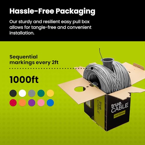 trueCABLE Cat6 Plenum (CMP), 1000ft, Gray, 23AWG 4 Pair Solid Bare Copper, 550MHz, PoE++ (4PPoE), ETL Listed, Unshielded Twisted Pair (UTP), Bulk Ethernet Cable by TRUE CABLE - Image 5