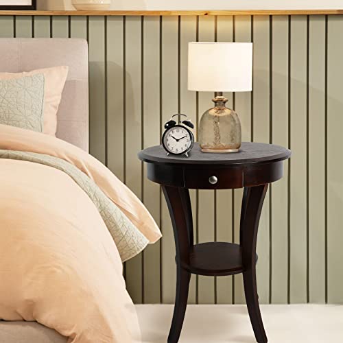 Ecomex Round End Table,Wood Side Table Accent Table, Small Night Stands Coffee Table, Multipurpose End Tables For Patio Balcony,Bedroom,Office Small Space (Brown) #TOP4