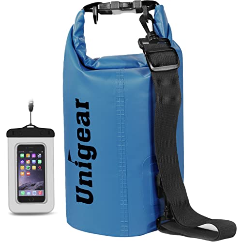Unigear 5L/10L/20L/30L/40L Dry Bag Sack with Waterproof Phone Case and Long Adjustable Shoulder Strap for Boating, Kayaking, Fishing, Rafting, Swimming, Camping and Snowboarding (Sky Blue, 5L)