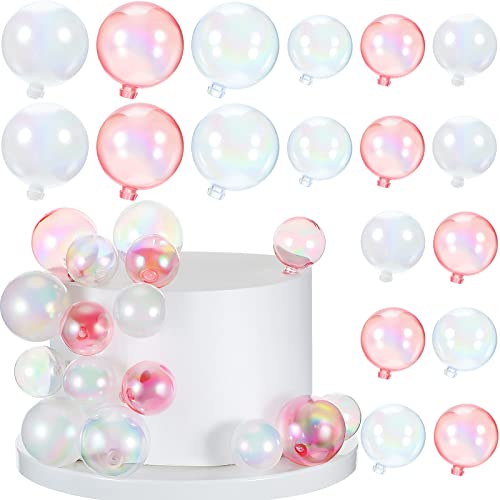 24 Pcs Bubble Balls Cake Topper Balls Cake Toppers Plastic Ball Cake Topper Bubble Balls Cupcake Insert Topper Set For Diy Birthday Party Baby Shower Wedding Anniversary (Clear, Pink, White) #TOP1