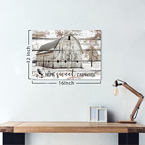 Farmhouse Barn Canvas Wall Art Country Wall Decor For Kitchen Pictures Rustic Home Sweet Signs Poster, Inspirational Quotes Saying Painting White Barn Artwork For Cabin Living Room Decorations 12X16” #TOP5