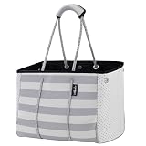 Hibala Neoprene Multipurpose Beach Bag,Gym/Travel/Pool Bag,Tote For Women&Men (Grey Stripe)