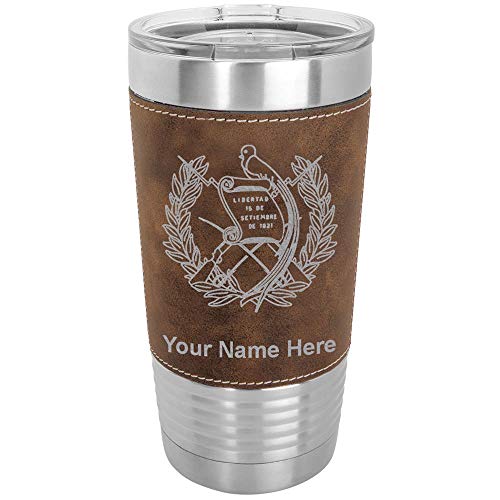 LaserGram 20oz Vacuum Insulated Tumbler Mug, Flag of Guatemala, Personalized Engraving Included (Faux Leather, Rustic)