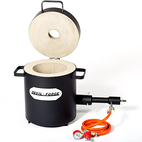 DEVIL-FORGE Gas Metal Melting Furnace FB2M - 10Kg Propane Forge, 1 DFC Burner (180.000 BTU), Foundry, Jewelers, Metalsmiths, Refiners 2642°F / 1450°C Brass, Copper, Bronze, Silver, etc. PREMIUM