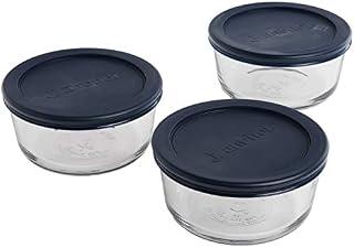 Anchor Hocking Classic Glass Food Storage Containers with Lids, Blue, 2 Cup (Set of 3)