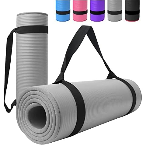 ATIVAFIT NBR Yoga Mat ,10MM Extra Thick Exercise Mat -183cm x 61cm ,Non Slip Mat with Yoga Mat Strap, Ideal for Pilates, Sit Ups, Planks, Stretching, Push Ups Exercise or Other Home Workouts Grey Cover