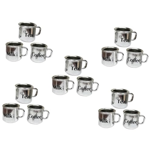 BESTonZON 15pcs Metal Miniature Mugs for Doll House Decor Tiny Miniature Tea Coffee Mugs for Pretend Kitchen Props