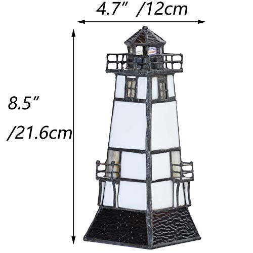 Bieye L10727 Lighthouse Tiffany Style Stained Glass Accent Table Lamp Night Light With Lookout Platform For Home Decoration (5X5X9, Brown) #TOP2
