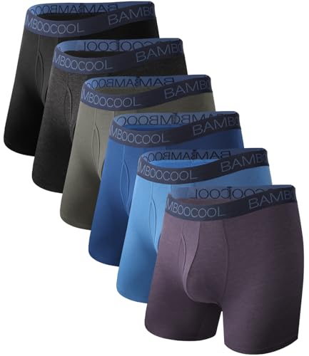 BAMBOO COOL Moisture-Wicking Soft Men's Underwear Boxer Briefs for Men With Open Fly Pouch (6 pack) M