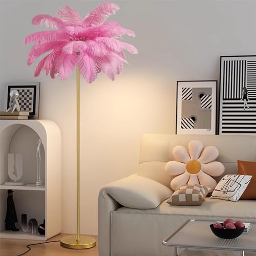 Lámpara de pie de plumas de avestruz de alta calidad con luz LED tricolor de 160 cm