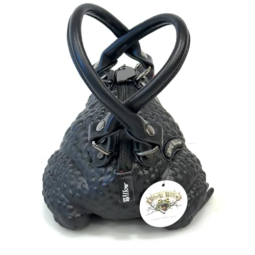 Windy Willow Black Toad Bag with Red Eyes, Purse Satchel Handbag Witch Frog Cottagecore Goblincore Dark Gothic Witchy Aesthetic