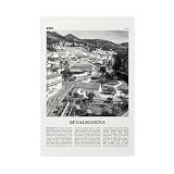 Impresión de Benalmádena en blanco y negro, arte de pared de Benalmádena, póster de Benalmádena, foto de Benalmádena, decoración de pared de Benalmádena, mapa de Benalmádena, póster en lienzo