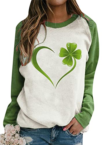Image of Womens St. Patrick Day Lucky Clover Sweatershirt Crew Neck Long Sleeve Blouse Graphics Tie Dye Pullover