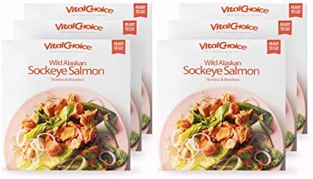 Vital Choice Wild Alaskan Sockeye Salmon, Skinless/Boneless, 3 oz Pouches (Pack of 6)